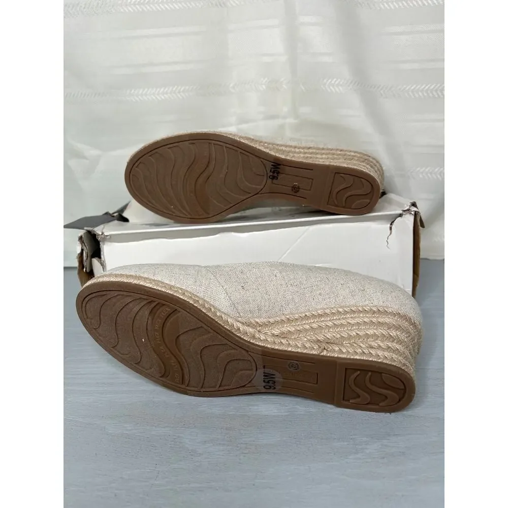St. John's Bay Botanic Espadrille Wedge Sandals Sand Womens Size 9.5 Wide